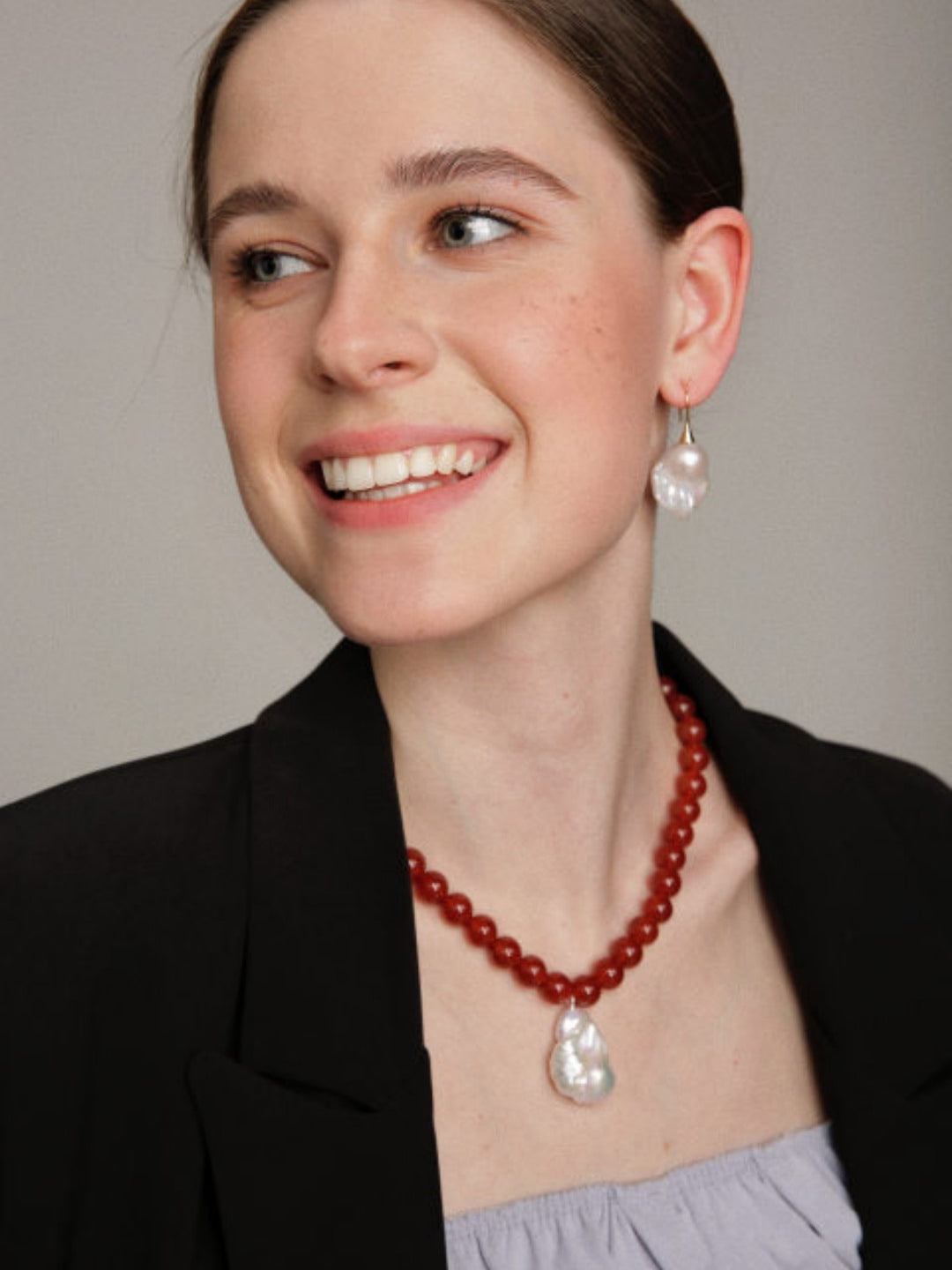 Gembea Jewelry Red Agate Baroque Pearl Pendant Necklace