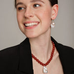 Gembea Jewelry Red Agate Baroque Pearl Pendant Necklace