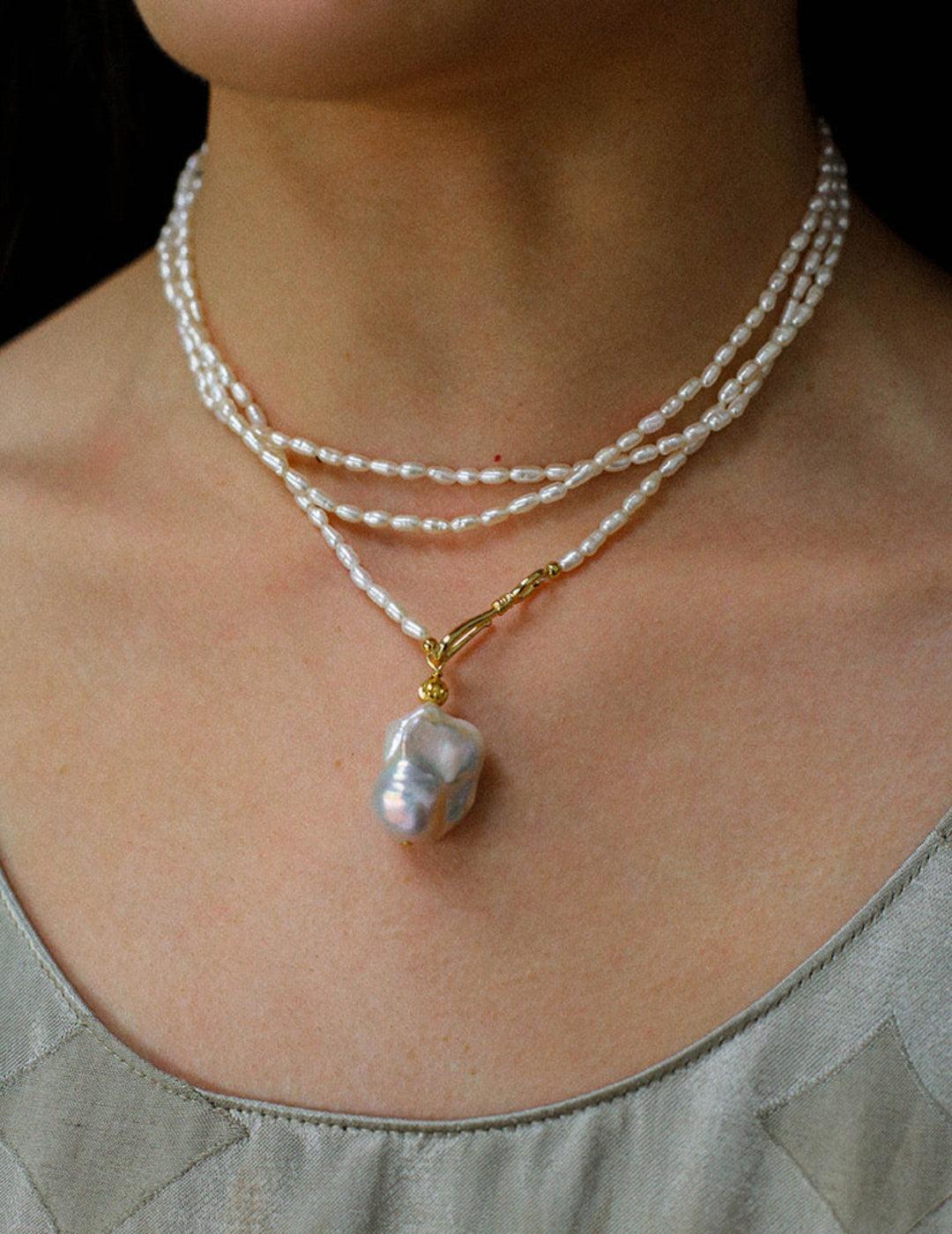 Long Necklace of Natural Baroque Pearls - Gembea Jewelry