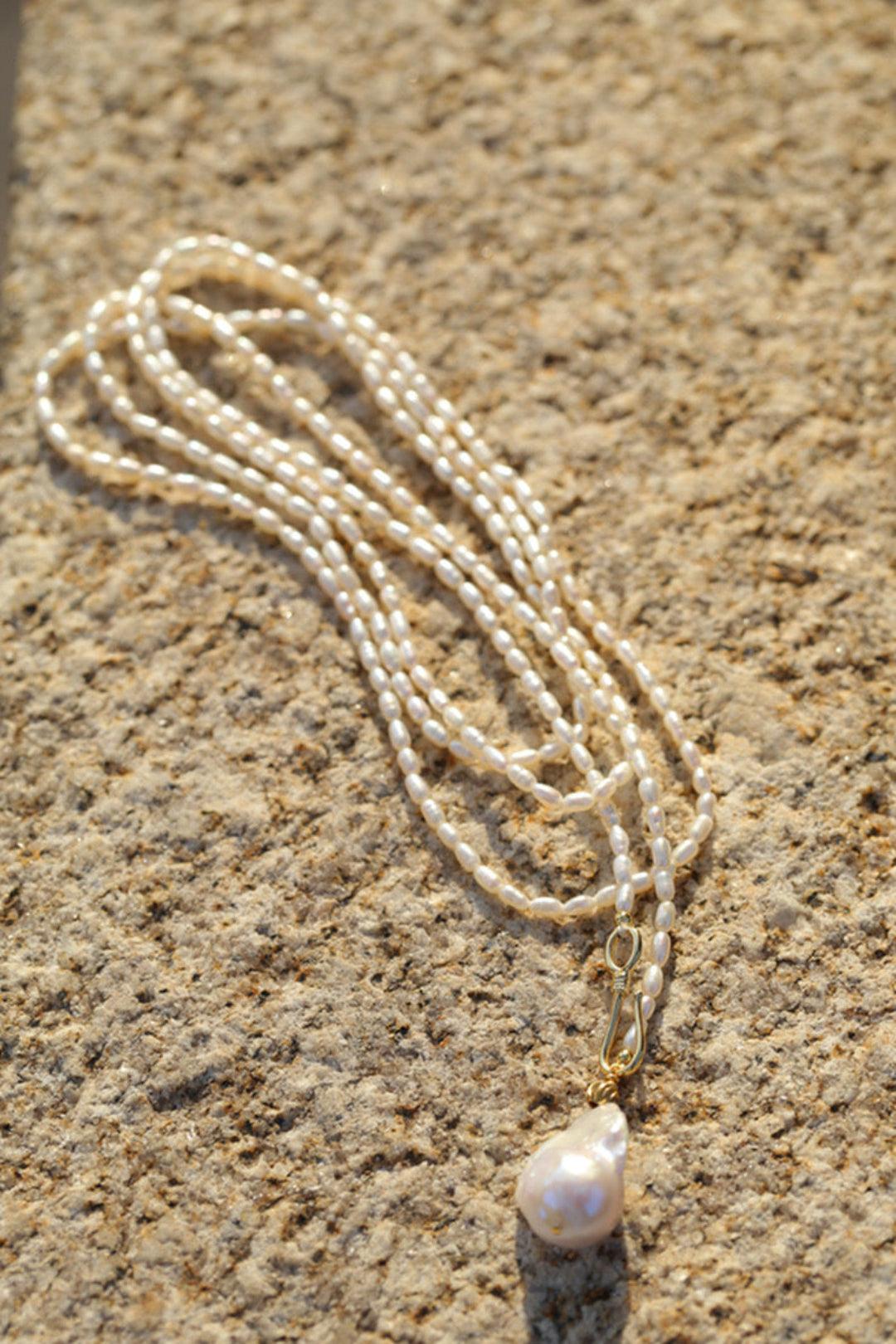Long Necklace of Natural Baroque Pearls - Gembea Jewelry