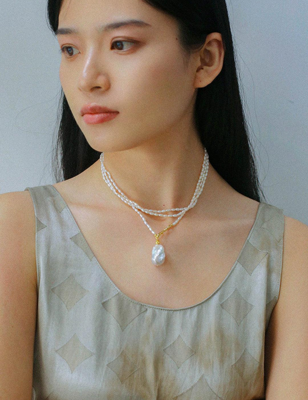 Long Necklace of Natural Baroque Pearls - Gembea Jewelry