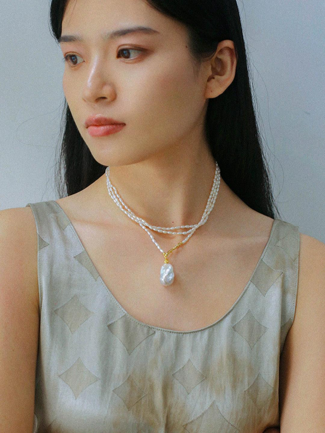Long Necklace of Natural Baroque Pearls - Gembea Jewelry