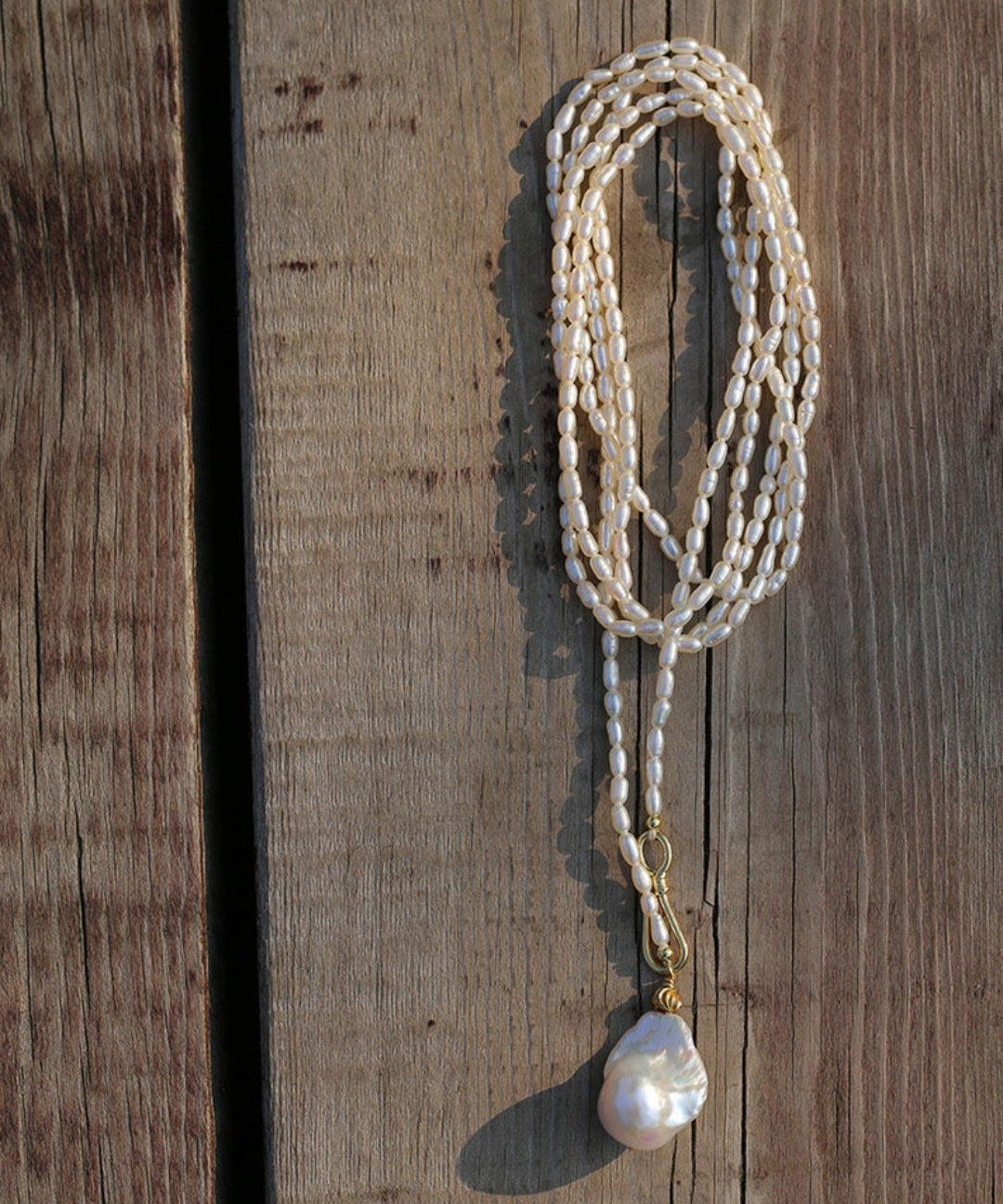 Long Necklace of Natural Baroque Pearls - Gembea Jewelry
