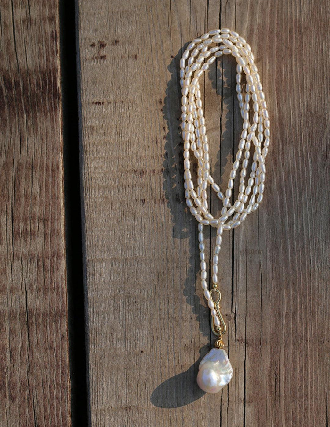 Long Necklace of Natural Baroque Pearls - Gembea Jewelry