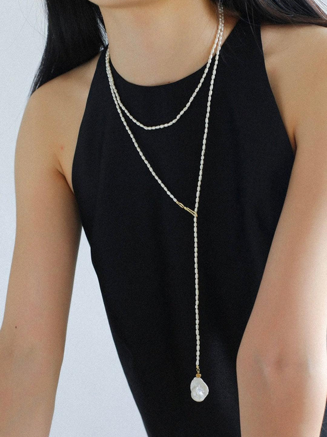 Long Necklace of Natural Baroque Pearls - Gembea Jewelry