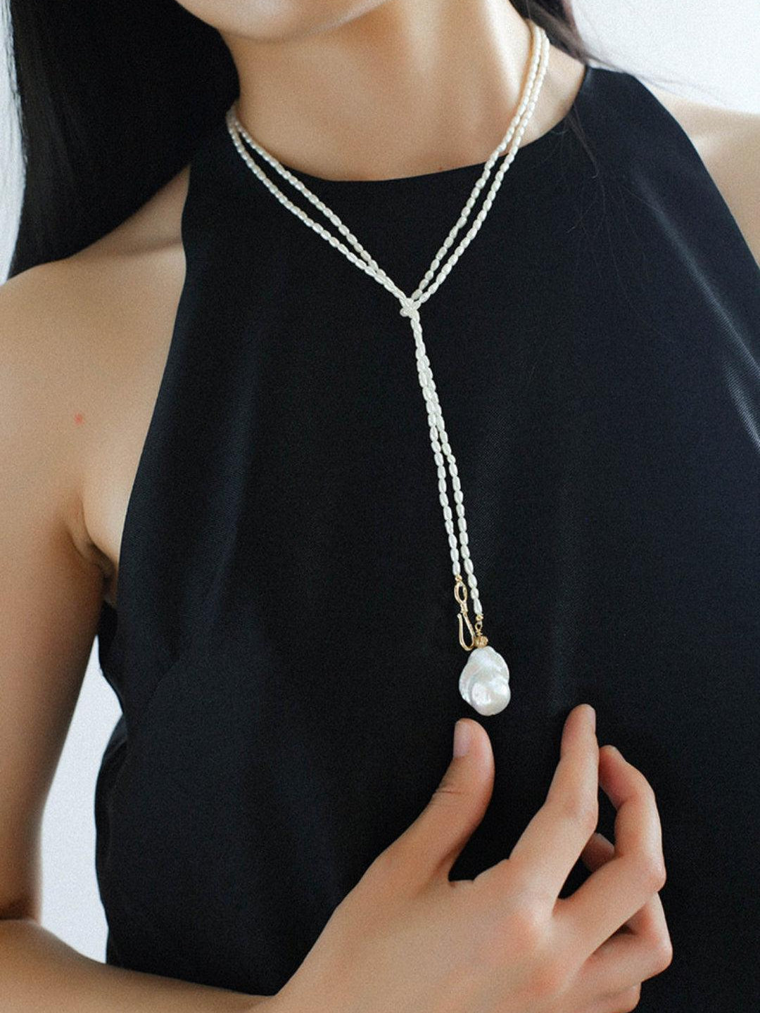 Long Necklace of Natural Baroque Pearls - Gembea Jewelry