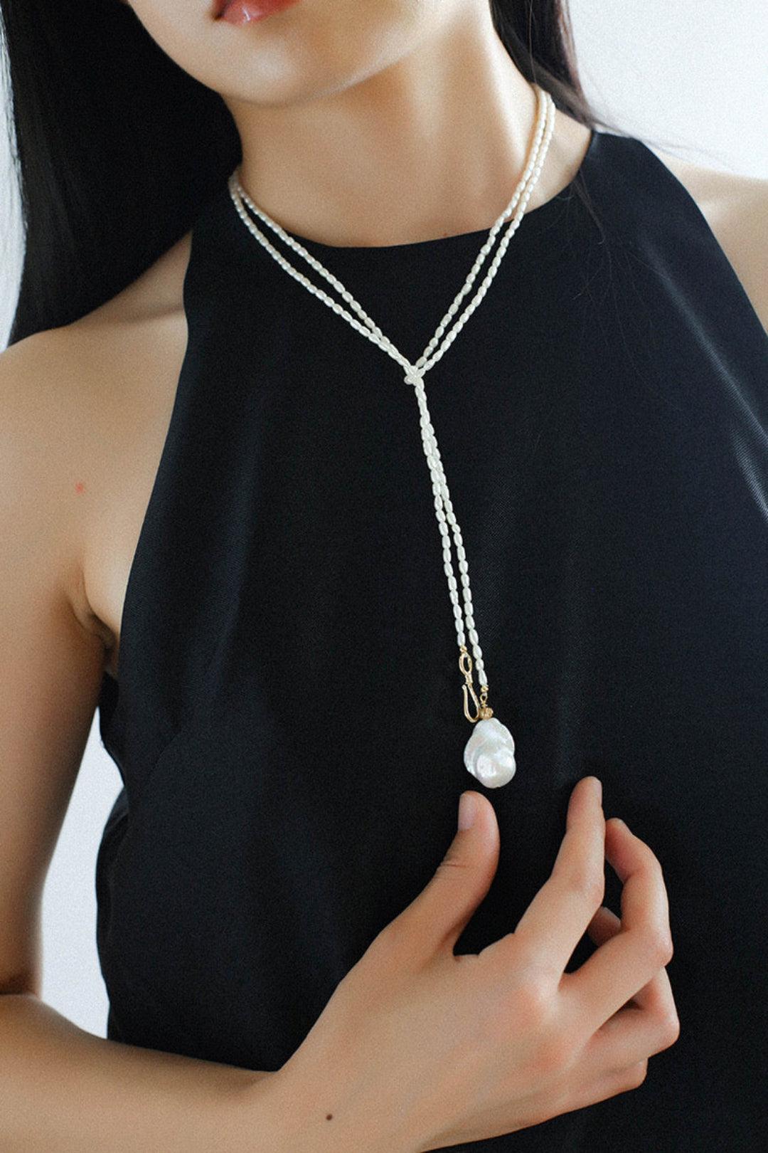 Long Necklace of Natural Baroque Pearls - Gembea Jewelry