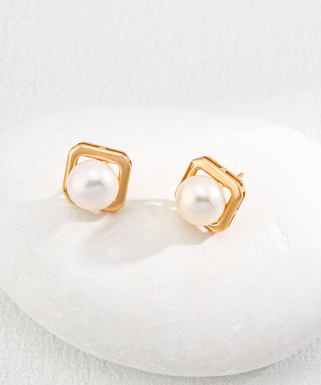 Geometric Freshwater Pearl Earrings - Gembea Jewelry