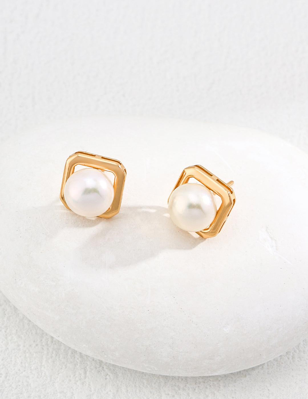 Geometric Freshwater Pearl Earrings - Gembea Jewelry