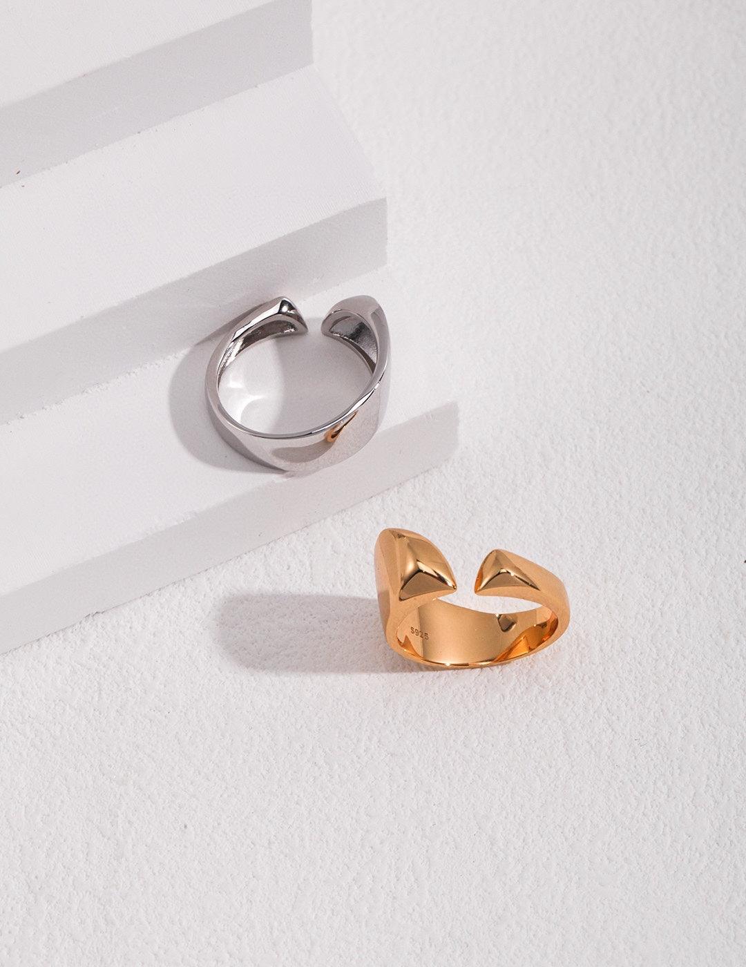 Geometrically Cut Surface Sterling Silver Open Rings - Gembea Jewelry