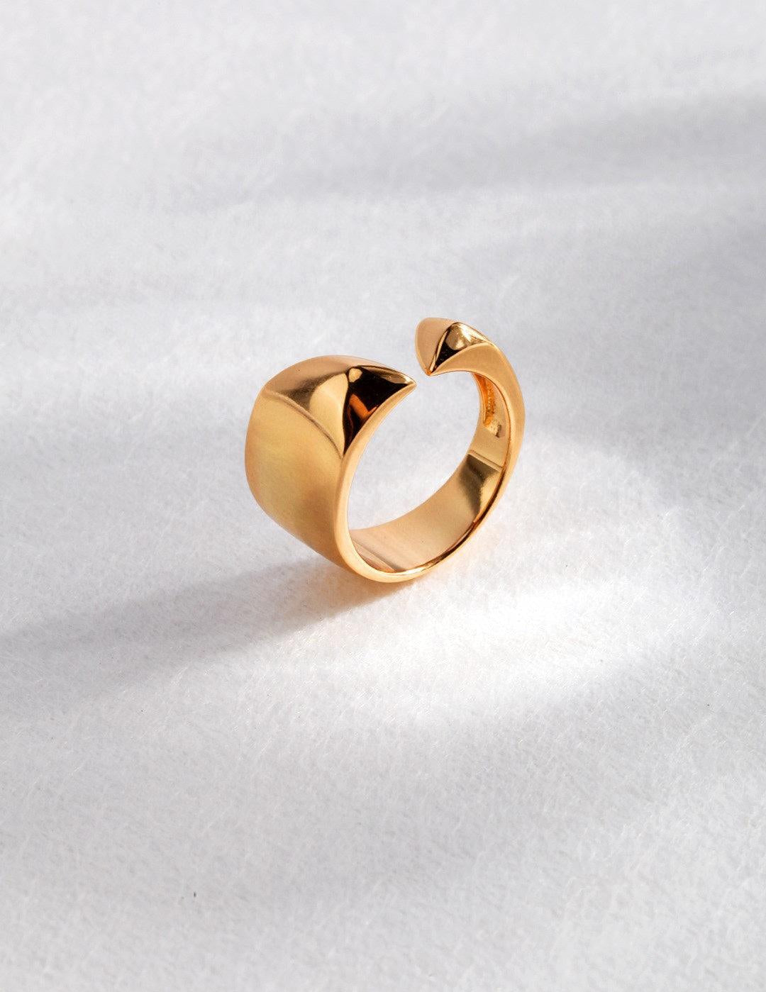 Geometrically Cut Surface Sterling Silver Open Rings - Gembea Jewelry