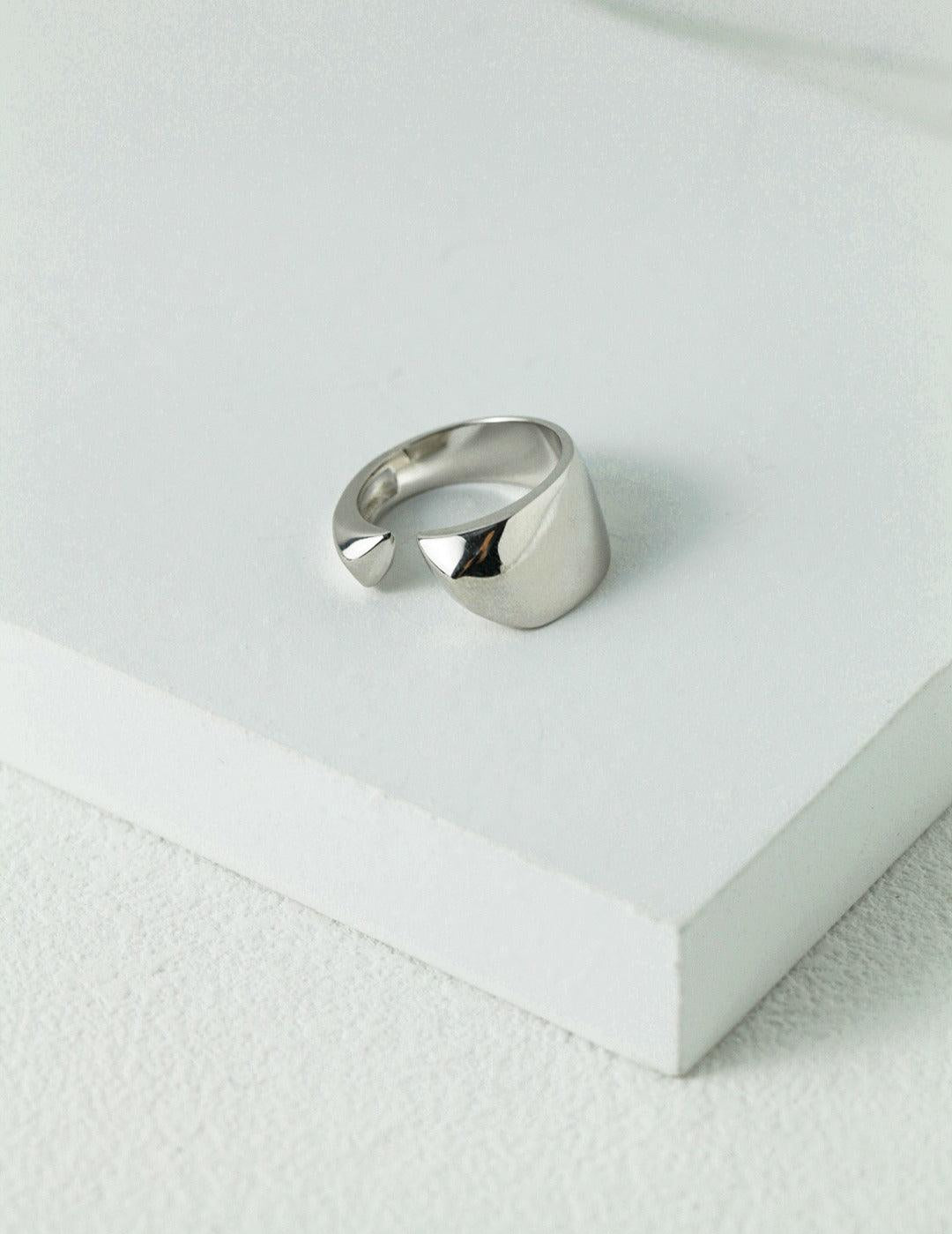 Geometrically Cut Surface Sterling Silver Open Rings - Gembea Jewelry