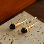 Gilded Bud Black Agate Drop Hook Earrings
