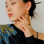Gilded Bud Black Agate Drop Hook Earrings