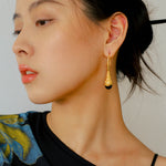 Gilded Bud Black Agate Drop Hook Earrings