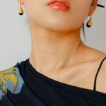 Gilded Bud Black Agate Drop Hook Earrings
