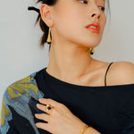 Gilded Bud Black Agate Open Cuff Bracelet-Gembea Jewelry