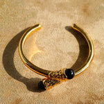 Gilded Bud Black Agate Open Cuff Bracelet-Gembea Jewelry