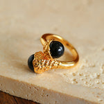 Gilded Bud Black Agate Statement Ring-Gembea Jewelry
