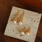 Gilded Bud Freshwater Pearl Drop Hook Earrings-Gembea jewelry