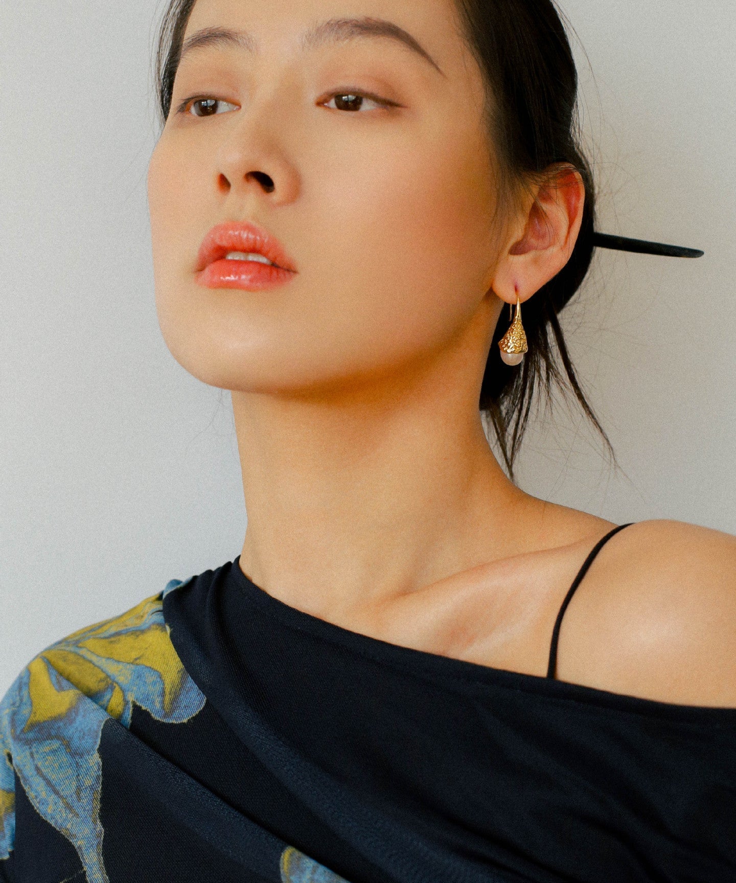 Gilded Bud Freshwater Pearl Drop Hook Earrings