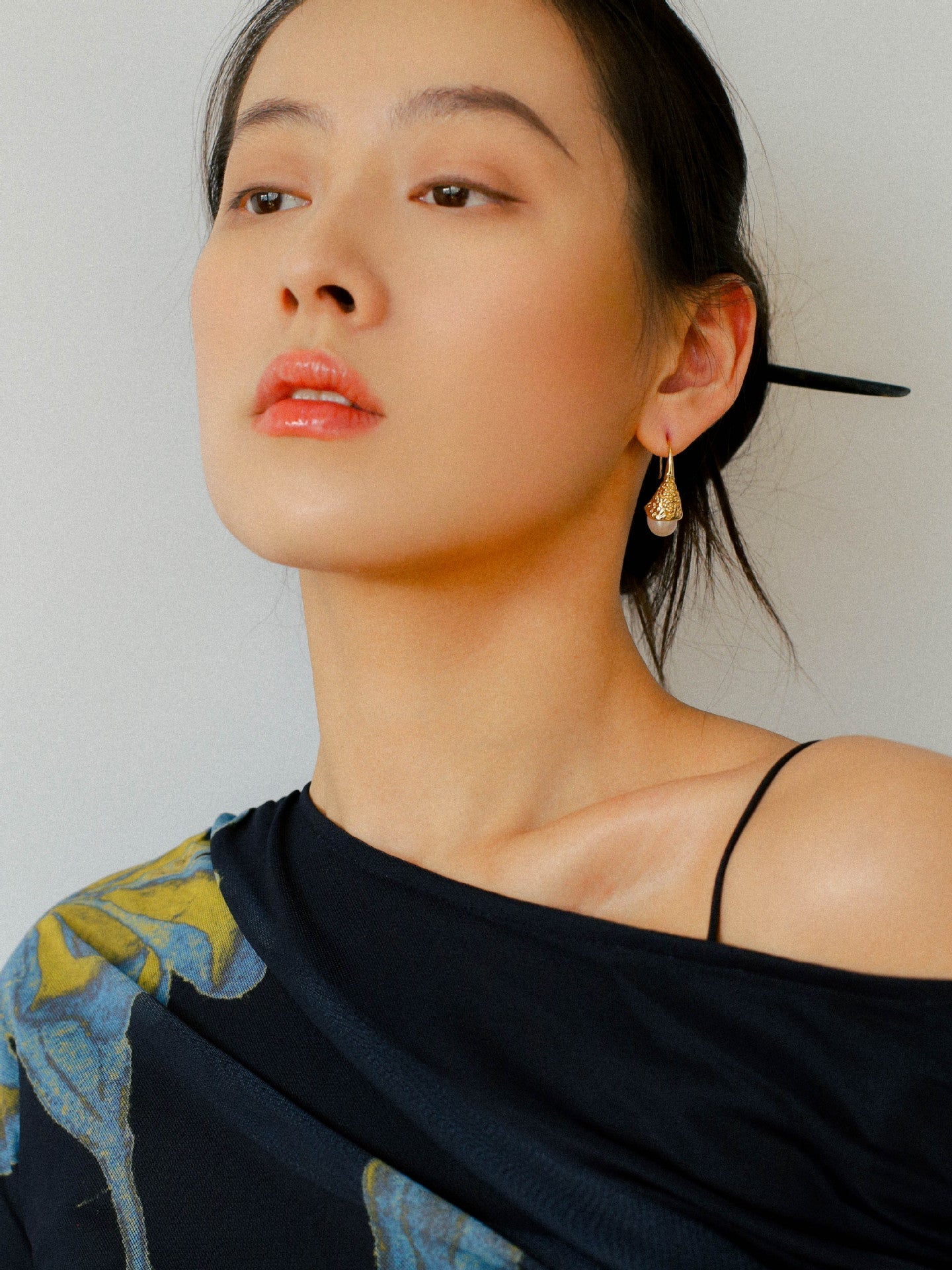 Gilded Bud Freshwater Pearl Drop Hook Earrings
