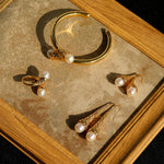 Gilded Bud Freshwater Pearl Drop Hook Earrings