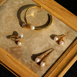 Gilded Bud Freshwater Pearl Drop Hook Earrings