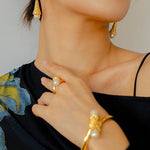 Gilded Bud Freshwater Pearl Drop Hook Earrings