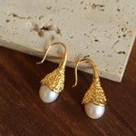 Gilded Bud Freshwater Pearl Drop Hook Earrings