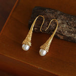 Gilded Bud Freshwater Pearl Drop Hook Earrings
