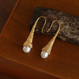 Gilded Bud Freshwater Pearl Drop Hook Earrings
