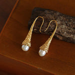 Gilded Bud Freshwater Pearl Drop Hook Earrings