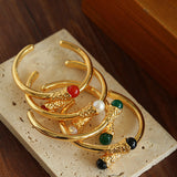 Gilded Bud Freshwater Pearl Open Cuff Bracelet-Gembea Jewelry