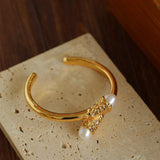 Gilded Bud Freshwater Pearl Open Cuff Bracelet-Gembea Jewelry