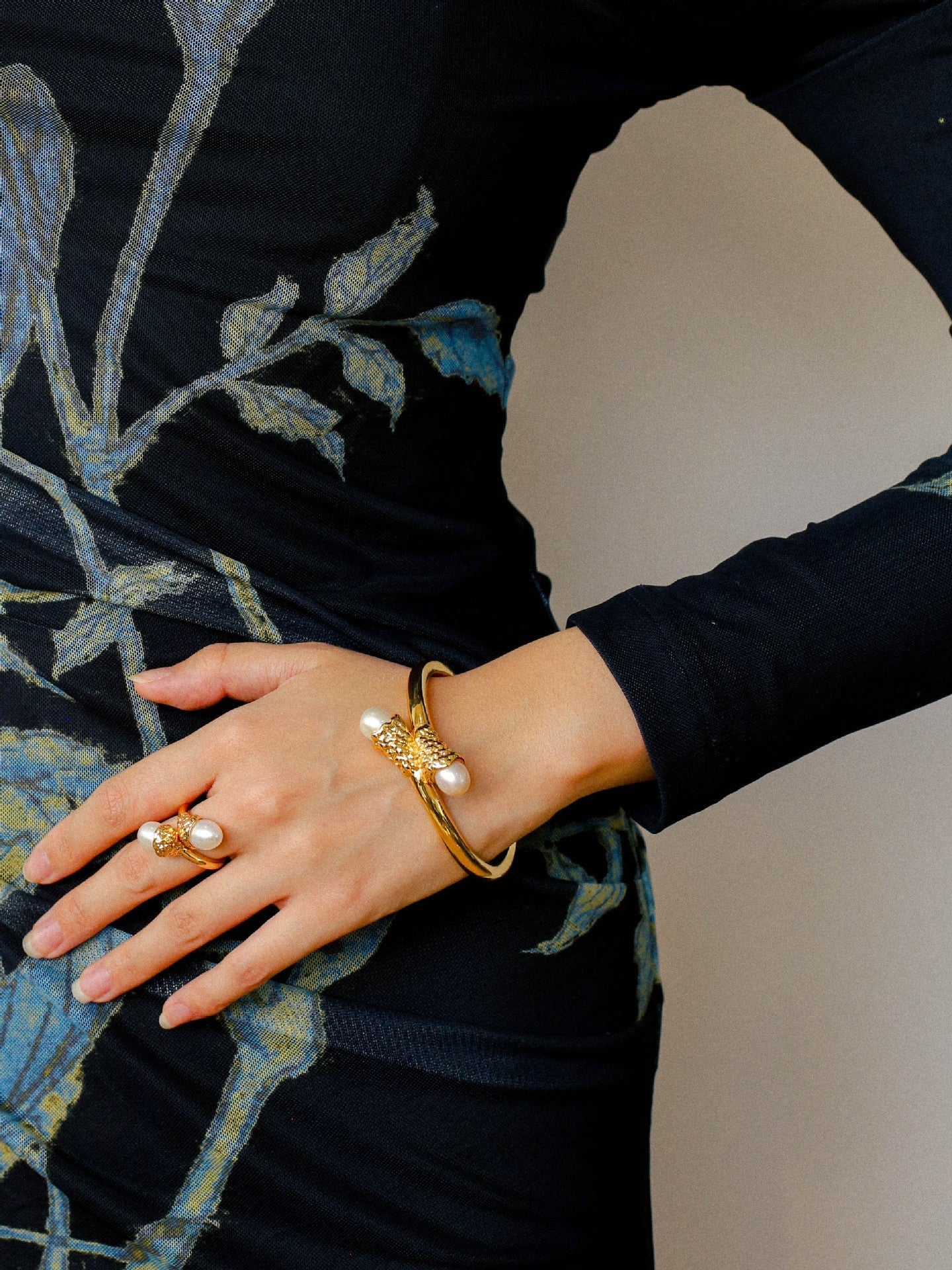 Gilded Bud Freshwater Pearl Statement Ring-Gembea Jewelry