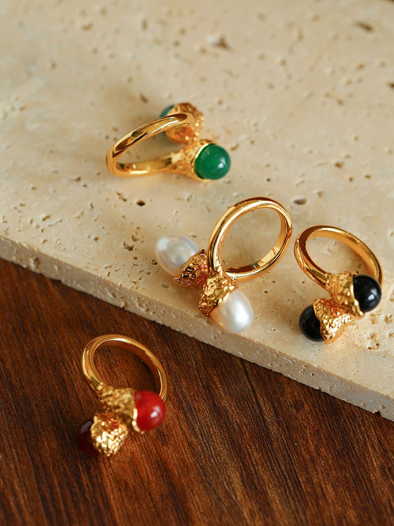 Gilded Bud Freshwater Pearl Statement Ring-Gembea Jewelry