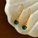 Gilded Bud Green Agate Drop Hook Earrings-Gembea Jewelry