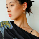 Gilded Bud Green Agate Drop Hook Earrings-Gembea Jewelry