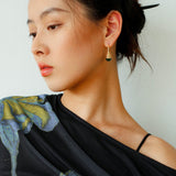 Gilded Bud Green Agate Drop Hook Earrings-Gembea Jewelry