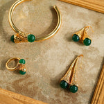 Gilded Bud Green Agate Drop Hook Earrings-Gembea Jewelry