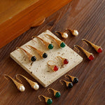 Gilded Bud Green Agate Drop Hook Earrings-Gembea Jewelry
