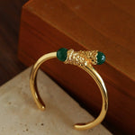 Gilded Bud Green Agate Open Cuff Bracelet-Gembea Jewelry