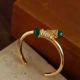 Gilded Bud Green Agate Open Cuff Bracelet-Gembea Jewelry