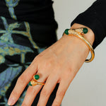 Gilded Bud Green Agate Open Cuff Bracelet-Gembea Jewelry