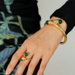 Gilded Bud Green Agate Open Cuff Bracelet-Gembea Jewelry