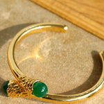 Gilded Bud Green Agate Open Cuff Bracelet-Gembea Jewelry