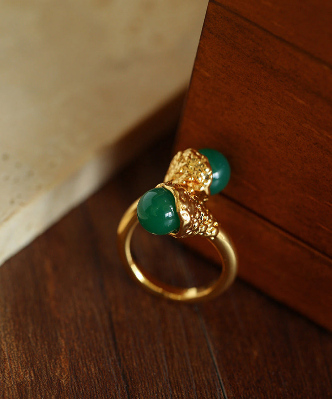 Gilded Bud Green Agate Statement Ring