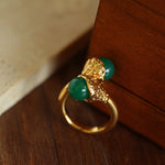 Gilded Bud Green Agate Statement Ring