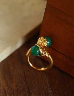 Gilded Bud Green Agate Statement Ring